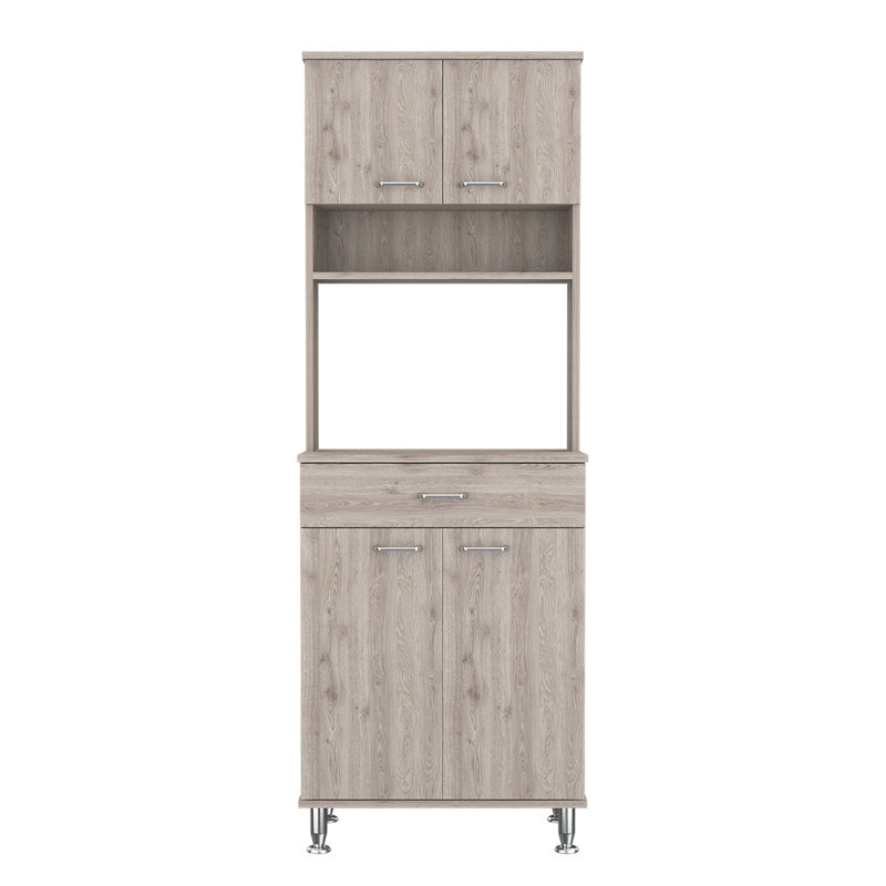 Bay Area Pantry, Two Door Cabinets, One Drawer, Four Adjustable Metal Legs, Light Gray