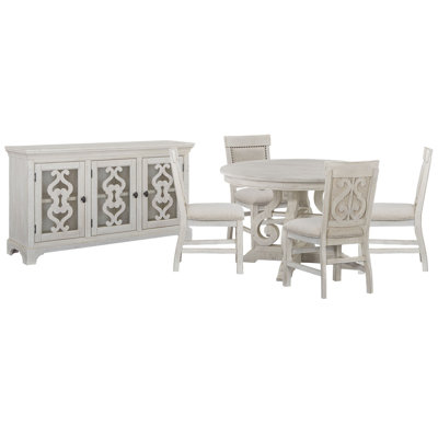 Jaavon 48" Round Dining Table With 4 Upholstered Side Chairs And Server