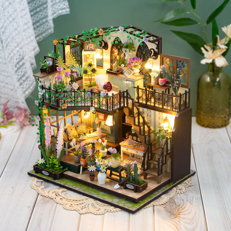 DIY Miniature House Kit – Fairy Dollhouse for Adults to Build, Tiny Home Making Kit with Wooden Furniture, Romantic Flower House Kit Home Decoration for Family and Friends (Darcy Flower House)