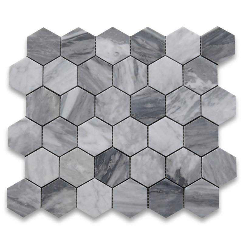 Carreau de mosaïque en marbre nid d'abeille 10 po x 12 po Bardiglio, Gris clair