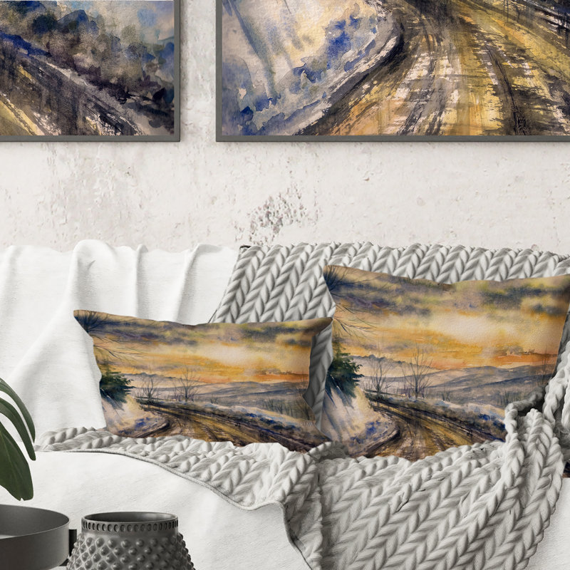 Coussin Snowy Road Through Winter Landscape II