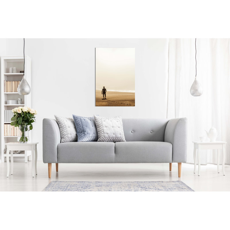 Surfer''s Silhouette On A Misty Beach - Wrapped Canvas Art Prints, 31cm H x 20cm W