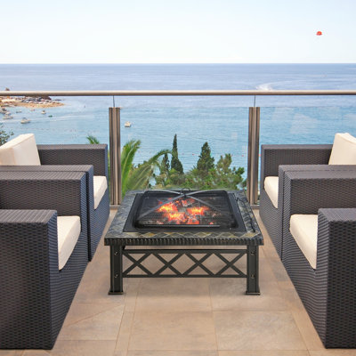 Afreena Square Iron Wood Burning Fire Pit with Lid