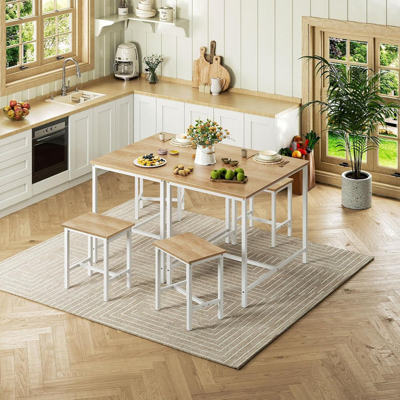 Ensemble 3 pièces de table de salle à manger industrielle, table de cuisine, coin-repas compact pour cuisine, salle à manger, petit espace, coin repas, salon, fête, naturel et blanc WN75CZ01G1