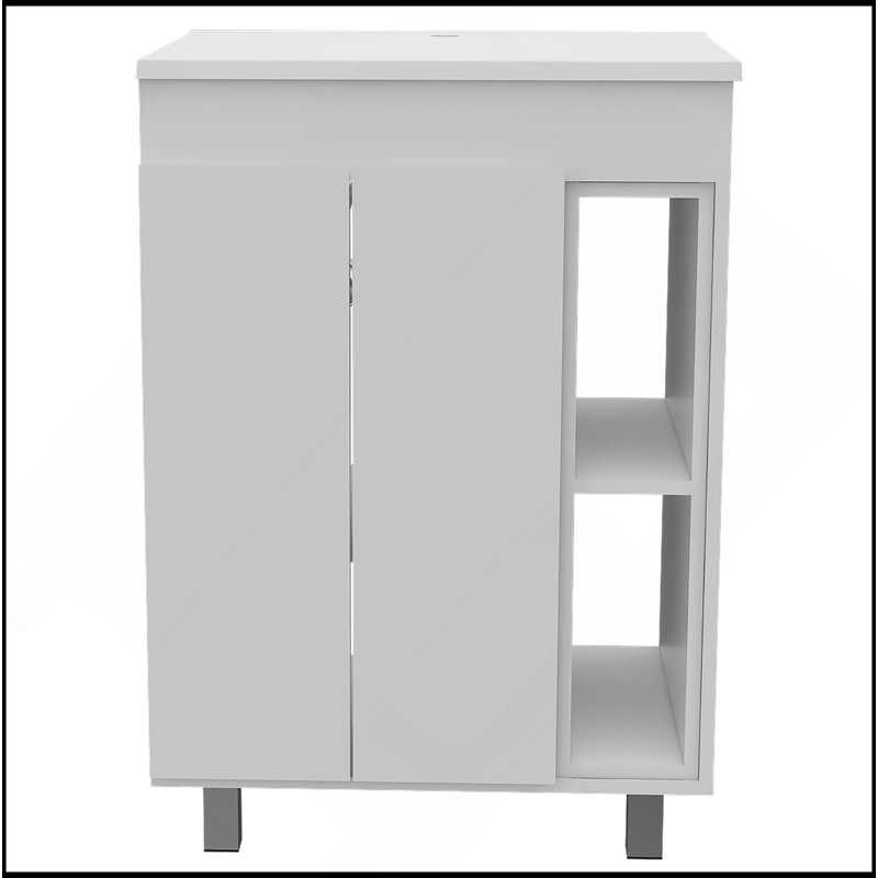 Meuble-lavabo 24 po Meka, deux tablettes extérieures, armoire à deux portes - blanc