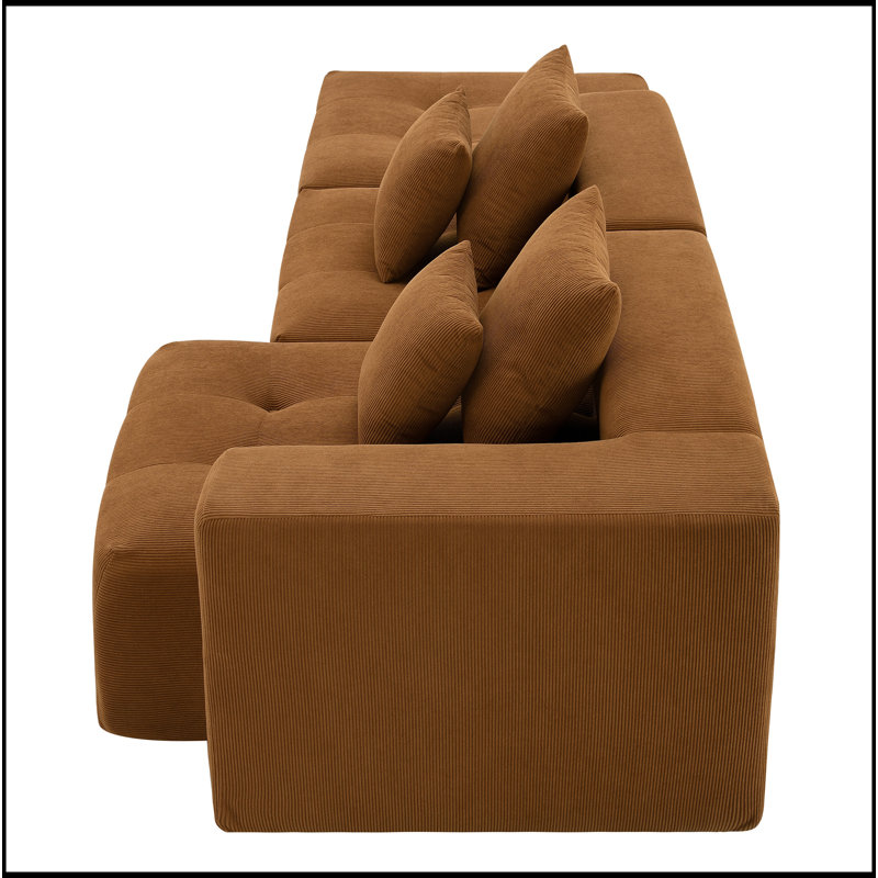 Canapé modulaire confortable en forme de L de 105,5 po, ensemble de canapé de plancher en velours côtelé minimaliste, canapé convertible en mousse compressée pour le salon, combinaison gratuite de 3 ordinateurs, aucun assemblage requis