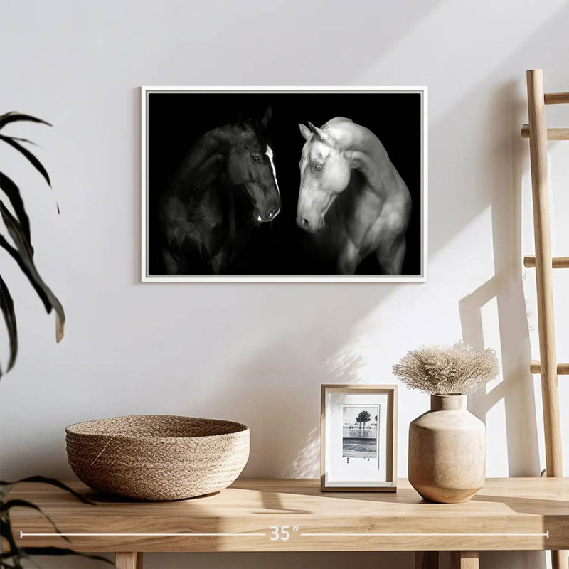 Monochromatic Horses, Floating Frame White, 19" X 13"