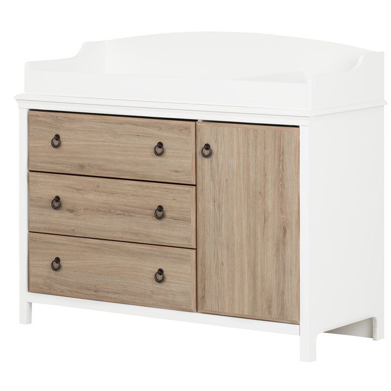 White and Rustic Oak Changing Table with Drawers