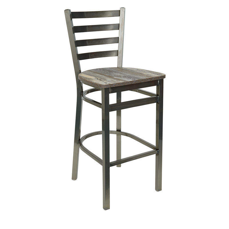 Tabouret à hauteur de comptoir Krafton - Siège relique noyer rétro - Structure en acier - Finition vernie, Brun