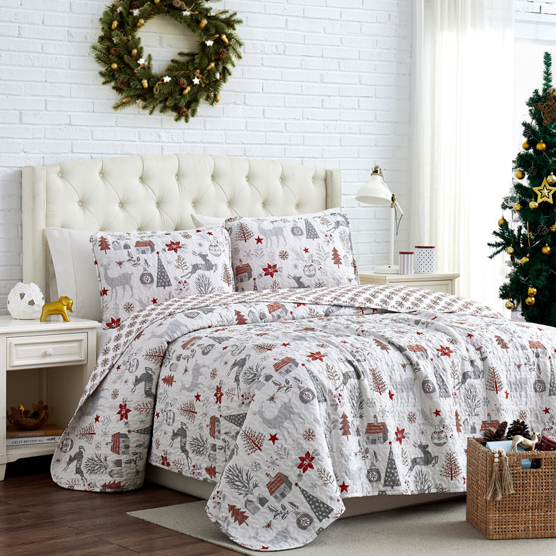 Ensemble de courtepointe réversible en microfibre Holly Jolly, Courtepointe grande + 2 taies décoratives