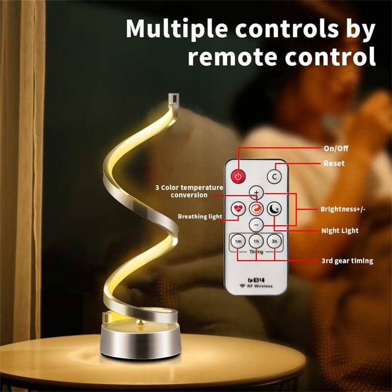 Spiral LED Table Lamp With Remote Control, Three Color Dimmable Bedside Lamp With Timer, 2 Lighting Modes, Modern Minimalist Design Desk Lamp,Suitable For Living Room,Bedroom And Desk