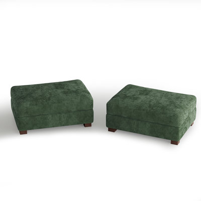 Upholstered Green Chenille Rectangle Ottoman, Modular Part For Sectional Sofa