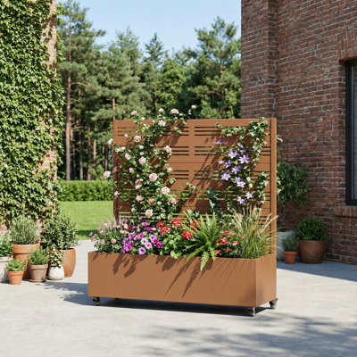 Metal Planter Box with Trellis with Wheels