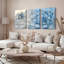 Ensemble de 3 tableaux muraux sur toile à motifs floraux bleus et blancs-999106618