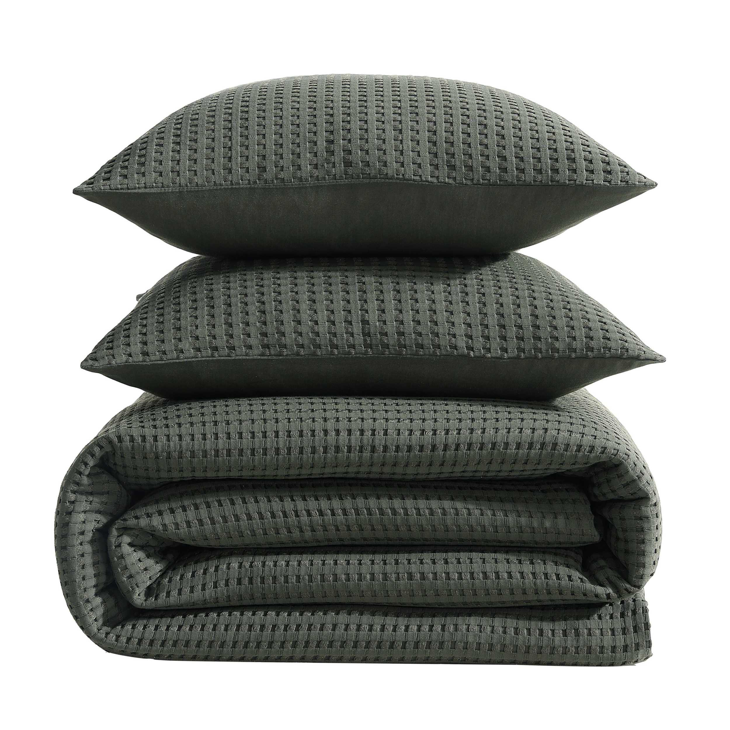 Green Queen Kenneth Cole Solid Waffle Reversible Comforter Set | Queen - Green