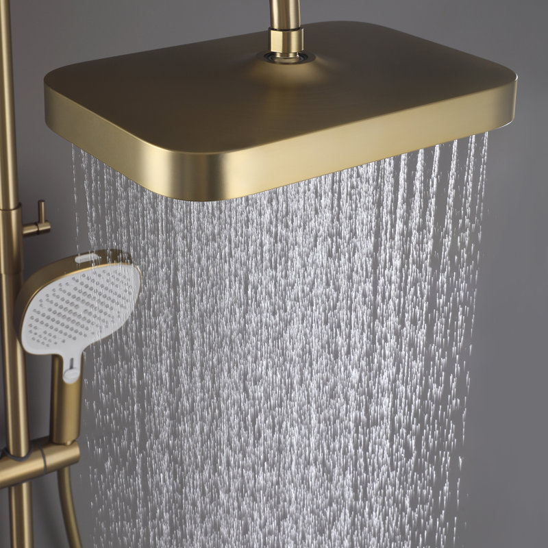 3-Function Shower System Set With Rainfall Showerhead, Handheld Sprayer And Bathtub Spout, Brushed Gold
