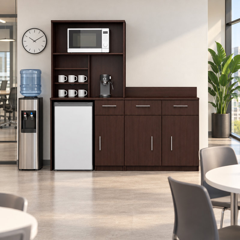 Armoire de rafraîchissement de bureau avec tablette pour micro-ondes et mini-ouverture de bureau, Espresso