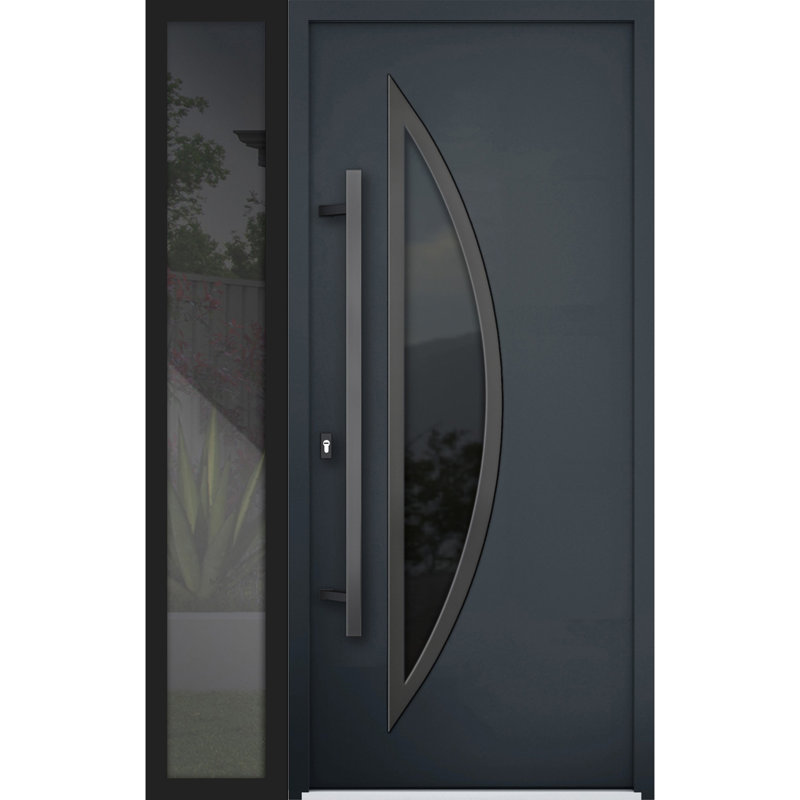 Porte avant en acier pré-suspendue à l'avant / deux 6501 anthracite / fenêtre extérieure latérale / inserts en acier inoxydable simple peint moderne - l 36 po x H 80 po - droitier