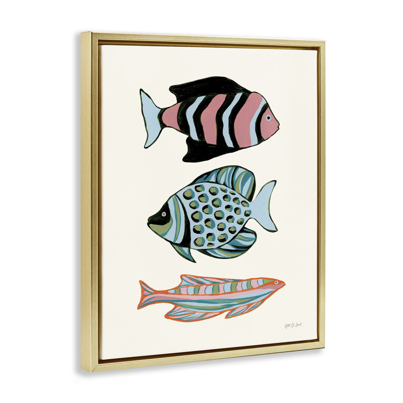  "Tropical Fish Trio", art mural sur toile flottante par Yvette St. Amant, H 21 po x l 17 po, Cadre flottant métallique doré