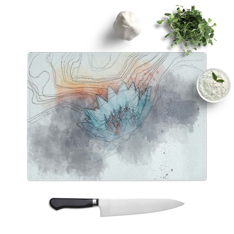 Glass Lotus Flower in Abstract Chopping Board, 39 cm W x 28.5 cm L