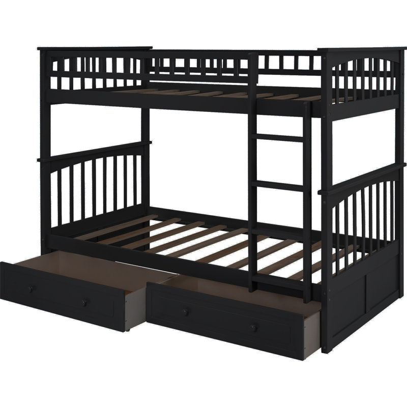 Structure de lit de jour en bois Wren avec clôture, style rustique, pin massif, Double sur double, Blanc
