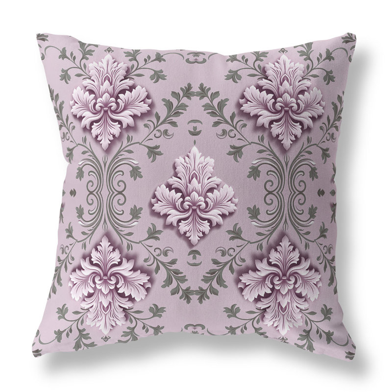 Coussin décoratif intérieur / extérieur Art Deco Elegance, Rose / floral gris / cachemire, H 18 po x l 18 po