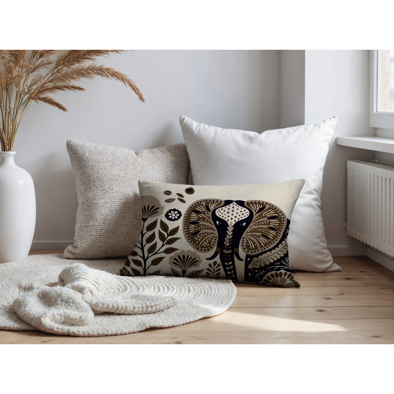 Coussin lombaire réversible intérieur / extérieur Issa Elephant, Beige, Rectangulaire H 14 po x l 20 po