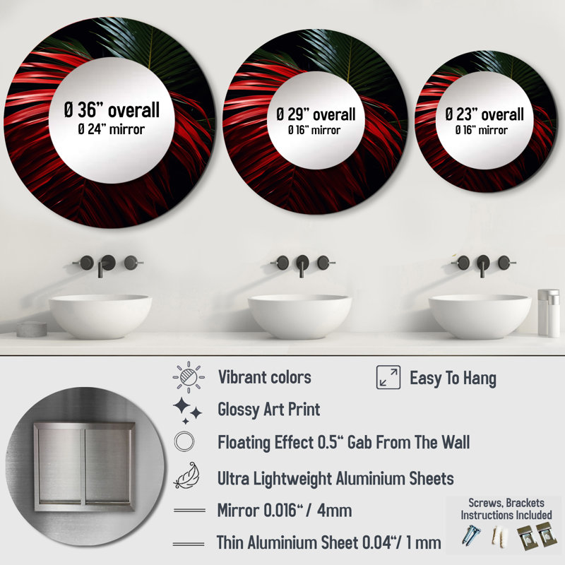 Monochrome Red Plams Photo - Palms & Palm Trees Round Mirror Wall Decor_MTMIR117809, 23" x 23"