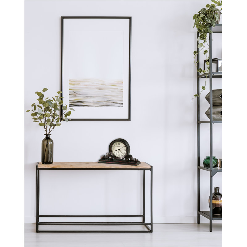 Worn Black Wood and Metal Table Clock with Alarm