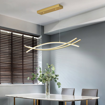 Gold LED Linear Chandelier Dimmable Home Pendant