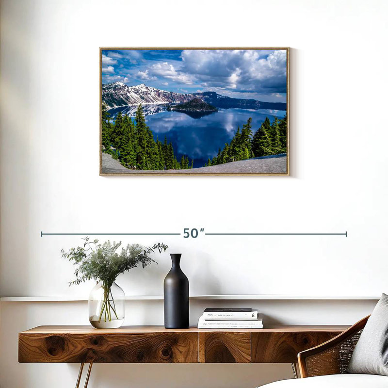 Point de vue du lac Crater, Cadre flottant en bois naturel, 31 po x 21 po