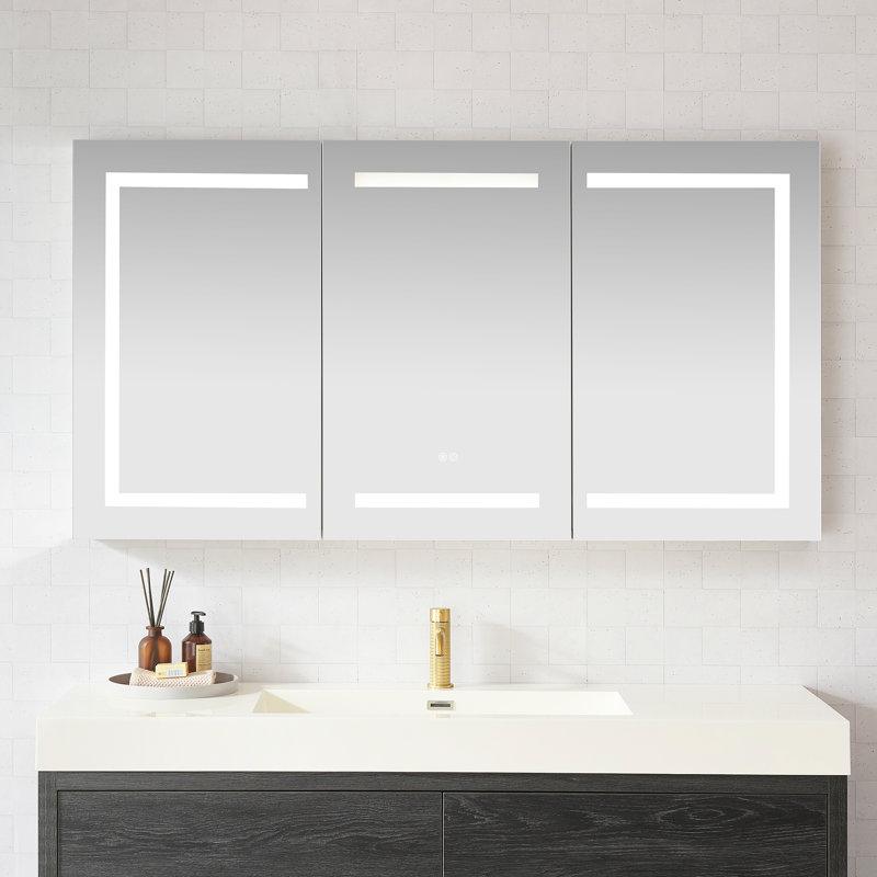 Armoire à pharmacie rectangulaire avec miroir DEL en aluminium sans cadre Santona, H 32 po x l 60 po x P 4,7 po