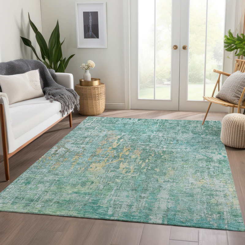 Tapis sarcelle intérieur / extérieur lavable à la machine Claudian ACN1237, Rectangle 8 pi x 10 pi