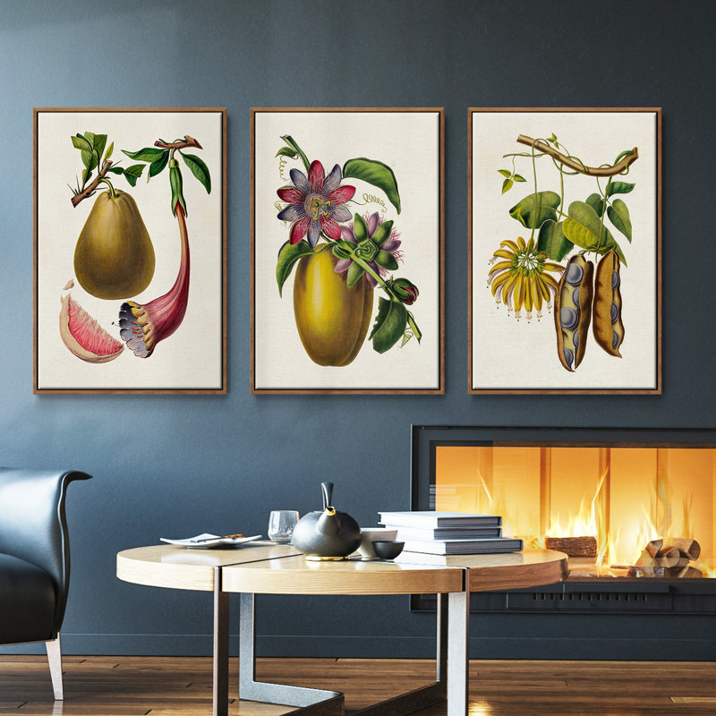 Ensemble de 3 pièces encadrées sur toile sépia botaniques IV, Noyer, H 40 po x l 78 po