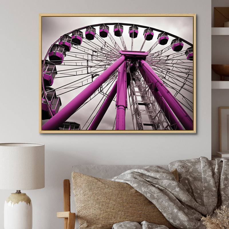 «Amusement Parks Whirling Wheels», reproduction sur toile, H 24 po x l 32 po x P 1 po, Cadre naturel flottant