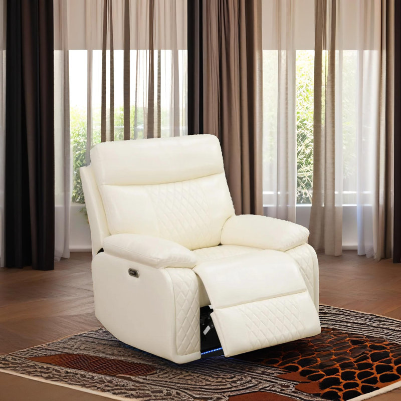 Nova Power Off-White Breathable Semi Pu Leather Living Room Recliner Intelligent Chair With Led