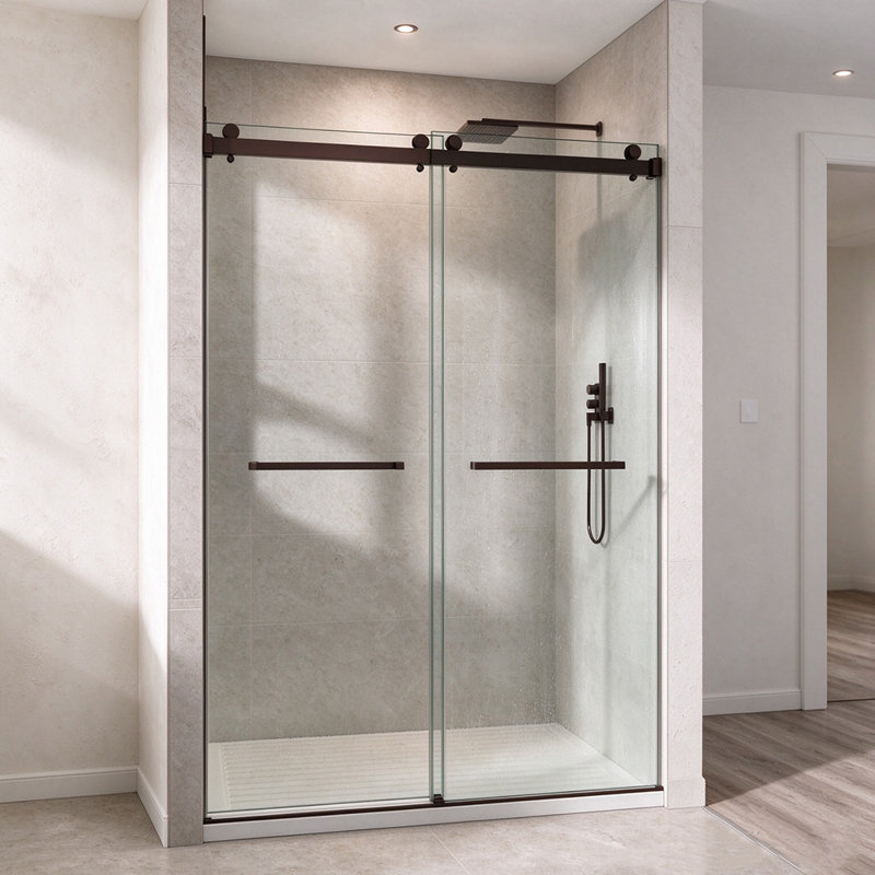 Porte de douche coulissante double l 48 "x H 76", Bronze frotté à l'huile