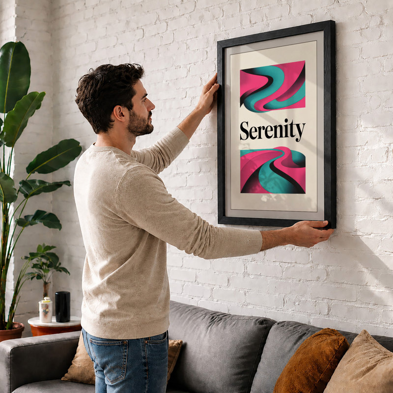 Serenity in Motion Typography - Framed Print, Walnut, A3 - 42.0 x 29.7 cm