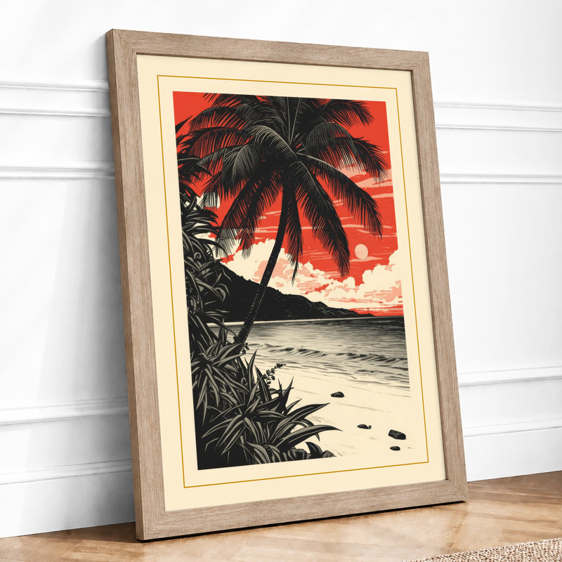 Tropical Sunset Coastal - Framed Print, A4 - 29.7 x 21.0 cm, Oak