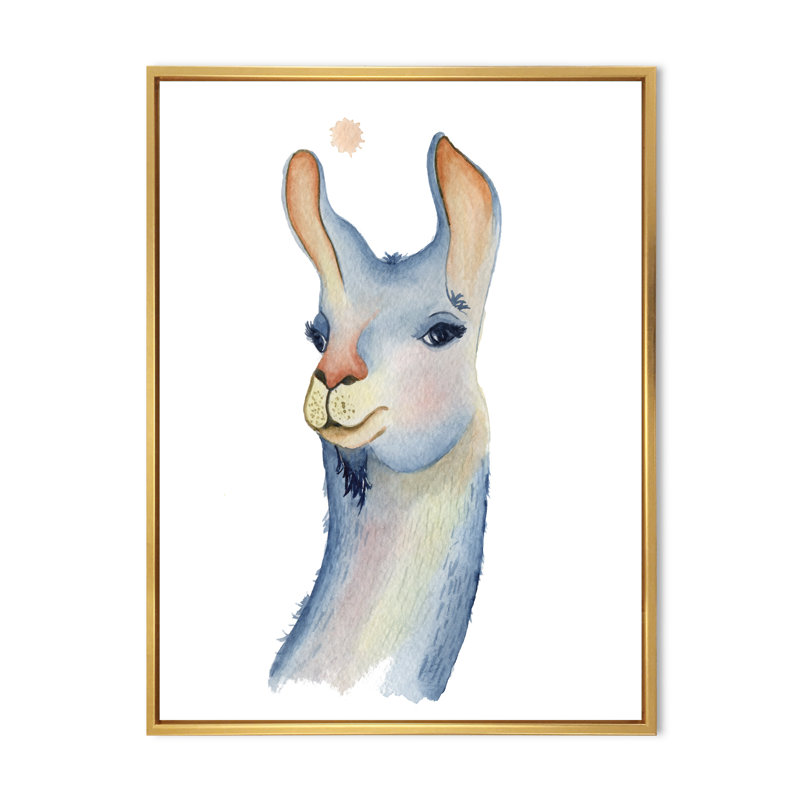 Adorable personnage de lama III - peinture, H 32 po x l 16 po x P 1 po, Cadre flottant doré