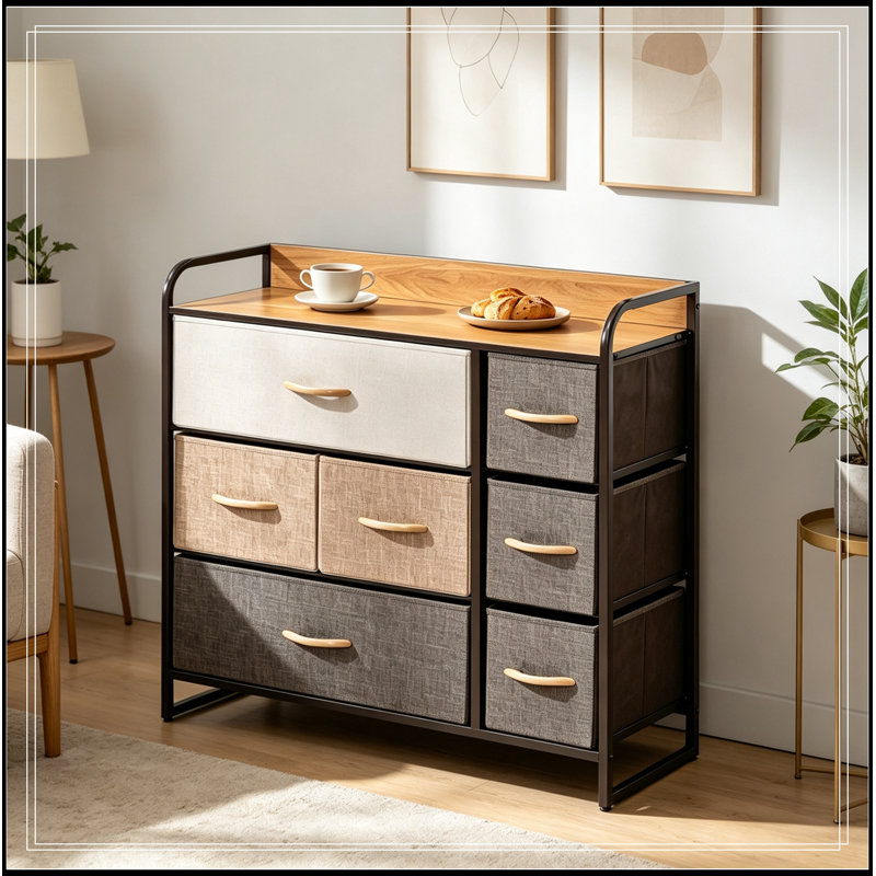 Armoire de rangement moderne avec tablette ouverte et tiroirs