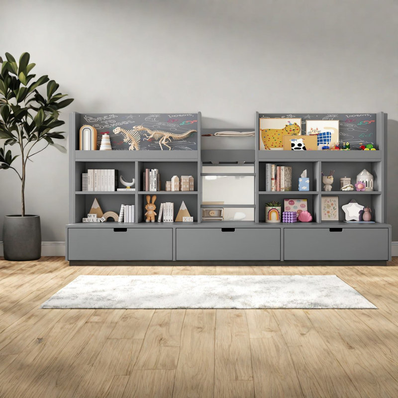 Lits simples TG très compacts, conception en bois gris pour chambre d'enfant