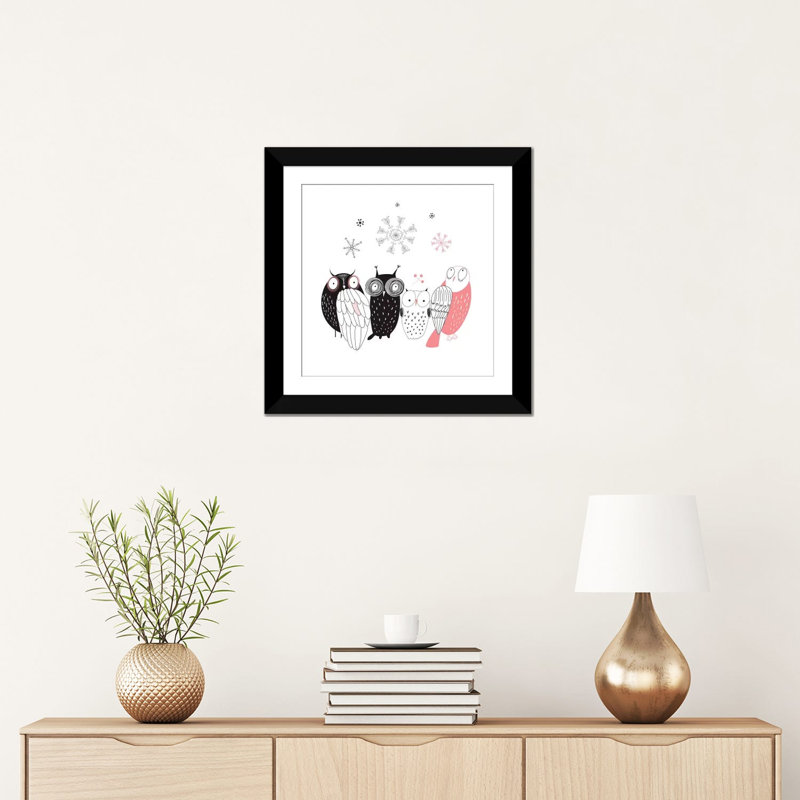 « hibou line-up », impression sur toile, Toile encadrée noire, H 16 po x l 16 po x P 1 po