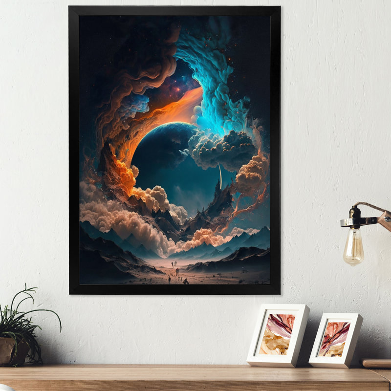 «Futuristic Landscape in Space III», reproduction sur toile, L 16 po x H 32 po, Cadre photo noir