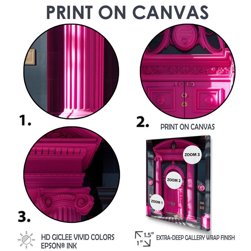 Porte de banque rose et noire - salon d'art mural Banks, Toile encadrée noire simple, H 40 po x l 30 po x P 1,5 po