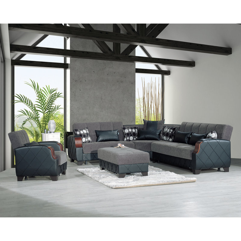 Olivo 48 in. Fabric Upholstered Ottoman, Gray