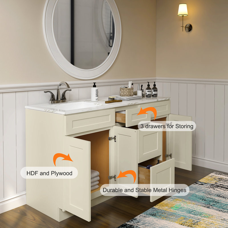 Cozy Design 60'' Double Bathroom Vanity Base Only, Shaker Antique White