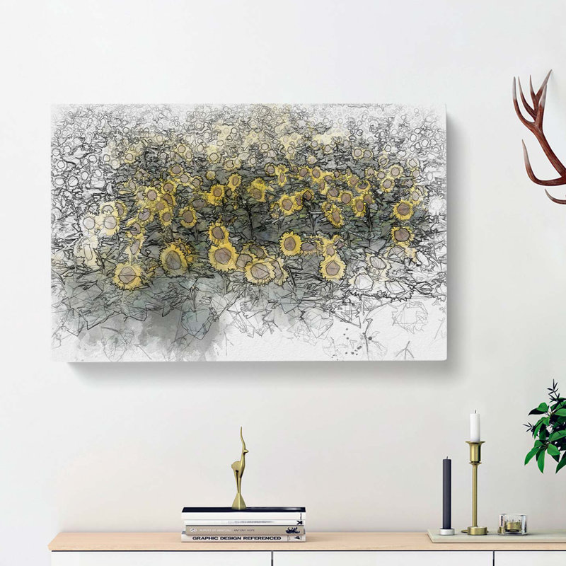 Field Of Yellow Sunflowers In Abstract - Wrapped Canvas Print, 40cm H x 60cm W x 3cm D