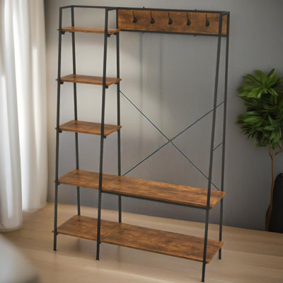 Kimmie Rustic Industrial Wooden Clothes Stand Garment Rail Rack with Shoe Storage Open Wardrobe