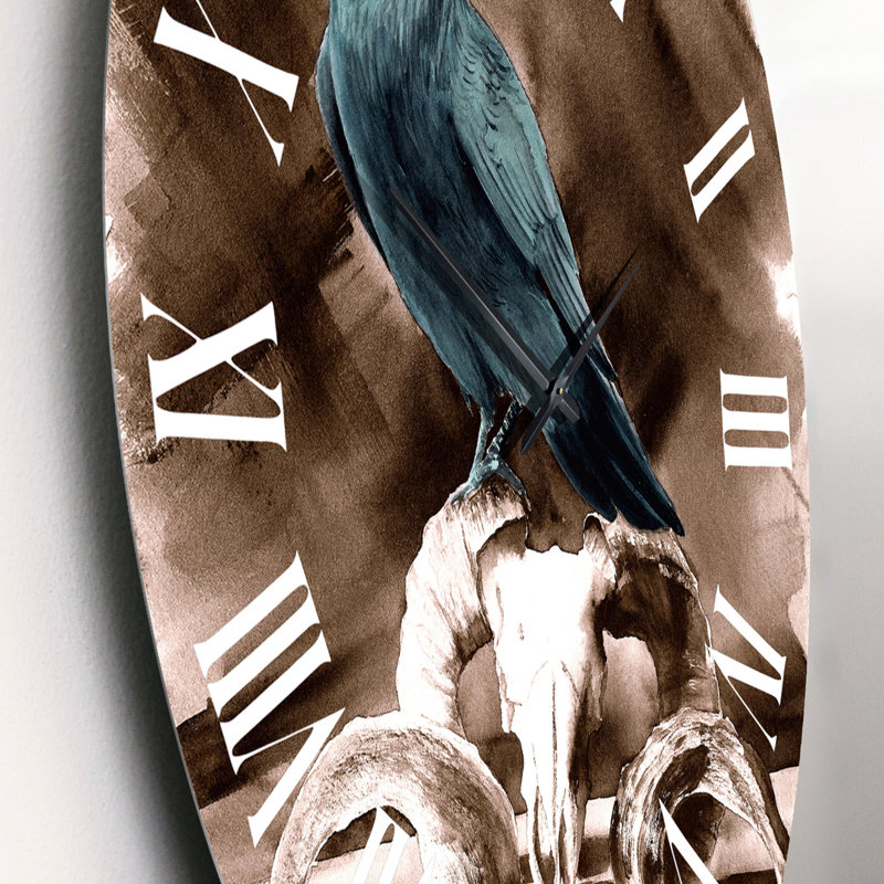Raven assis sur un crâne de bélier - Horloge murale traditionnelle, Petit